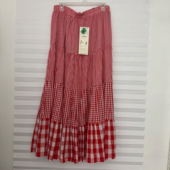 Orvis Dresses & Skirts - Vintage Orvis Red Gingham Tiered Boho Maxi Skirt Womens M Cottagecore Prarie USA